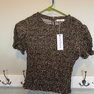 NeuFlora Black Floral Smocked Short Sleeve Blouse